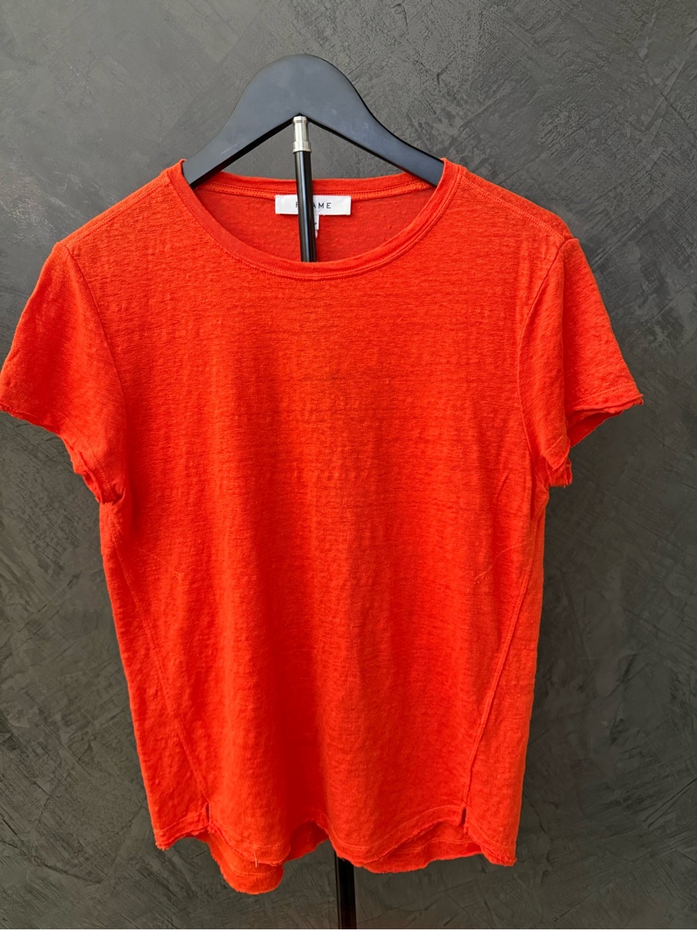 Like New Frame Denim Orange Crewneck Short Sleeve Linen Tee